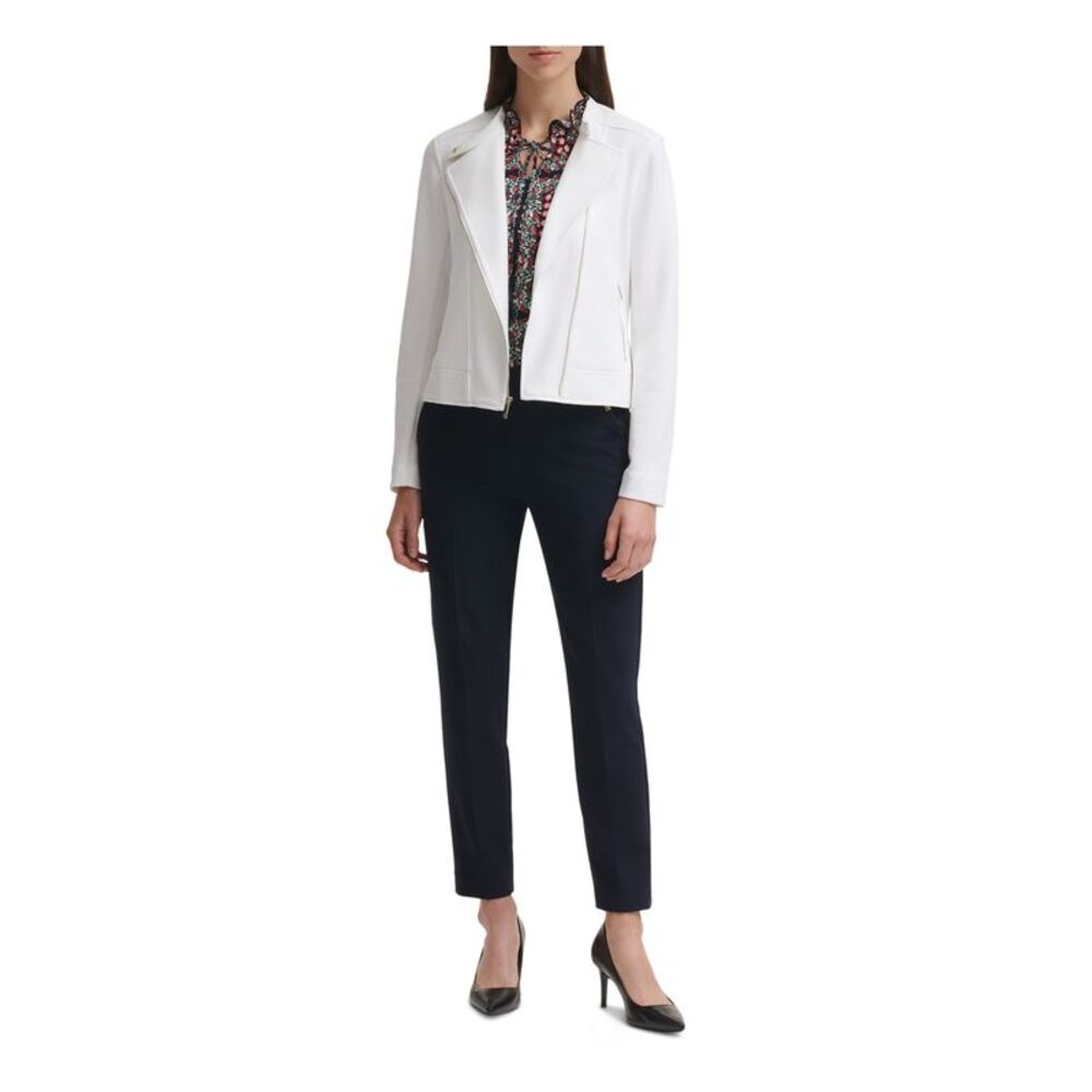 NWT TOMMY HILFIGER Womens White Stretch Wear To Work Motorcycle Jacket 2